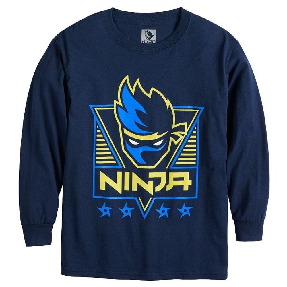 Ninja Boys Navy Blue Long Sleeve Video‎ Game T- Shirt, Size XL, NWT